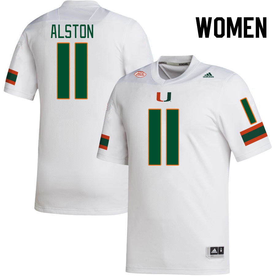 Women #11 Elijah Alston Miami Hurricanes College Football Jerseys Stitched-White
